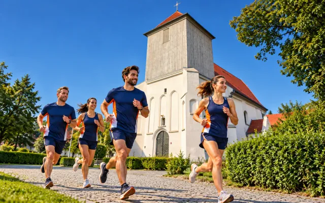 Running illustration for Tarnowo Podgórne: adult runners in a destination setting; not the featured race edition or its course.