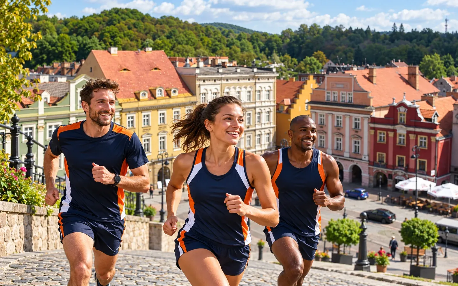 Running illustration for Wałbrzych: adult runners in a destination setting; not the featured race edition or its course.