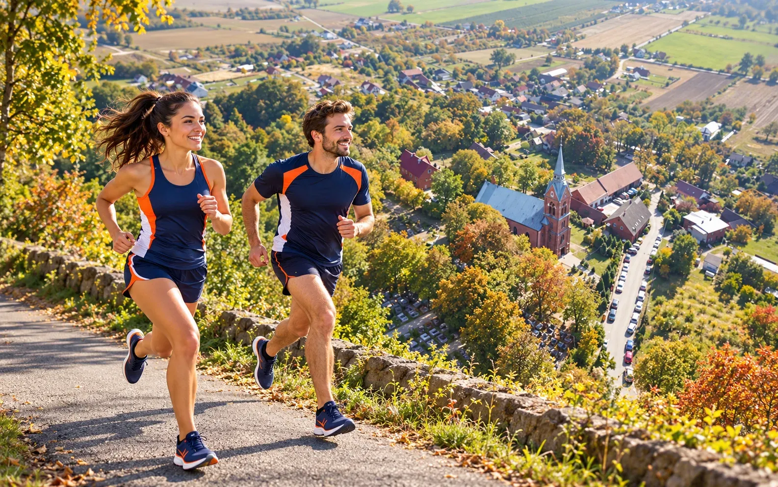 Running illustration for Wisznia Mała: adult runners in a destination setting; not the featured race edition or its course.