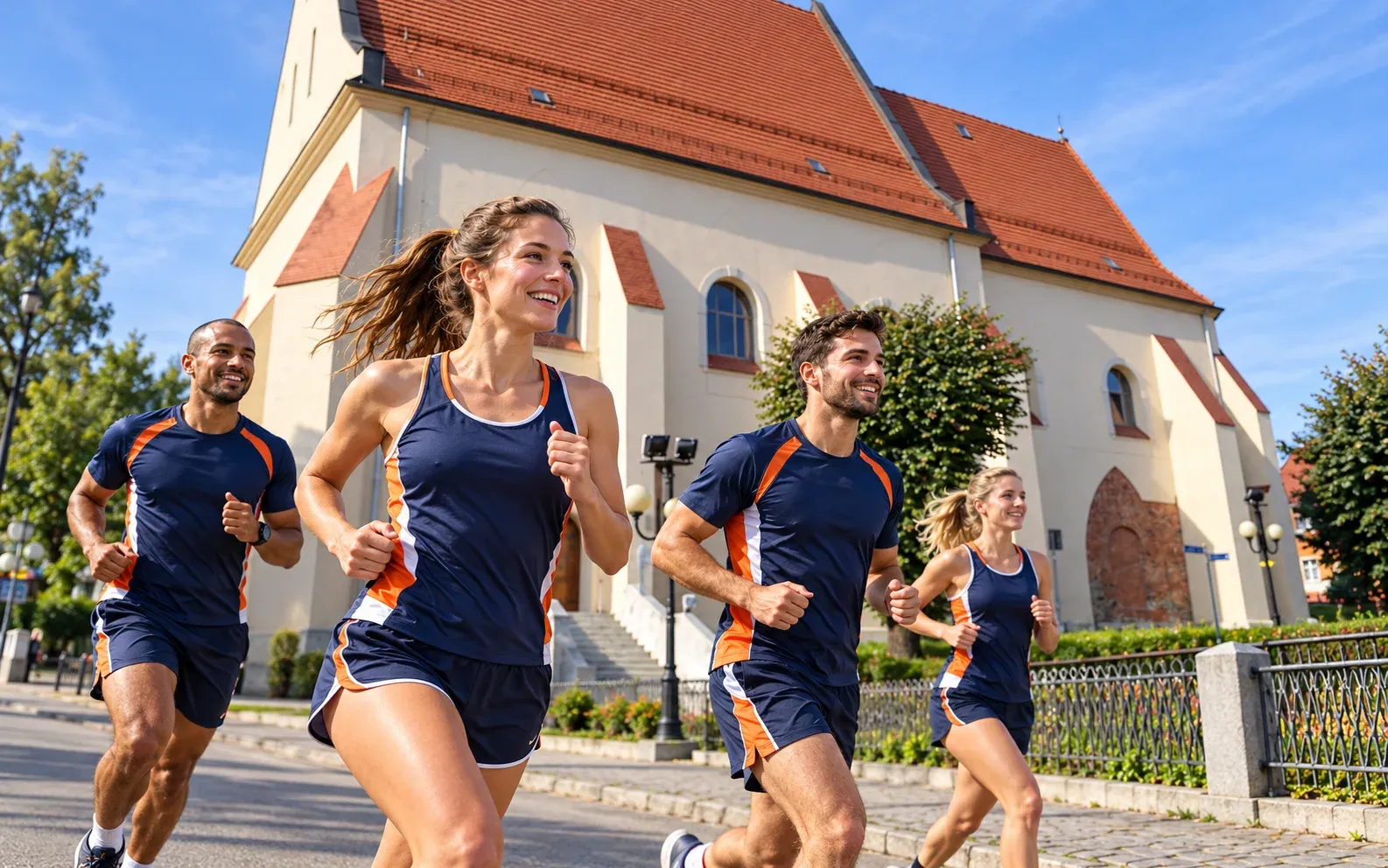 Running illustration for Wodzisław Śląski: adult runners in a destination setting; not the featured race edition or its course.