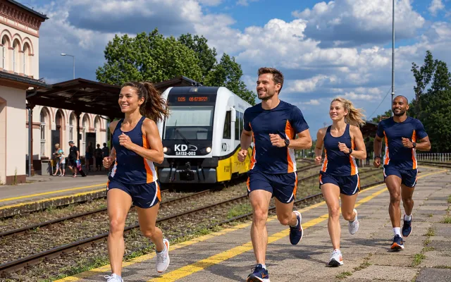 Running illustration for Żary: adult runners in a destination setting; not the featured race edition or its course.