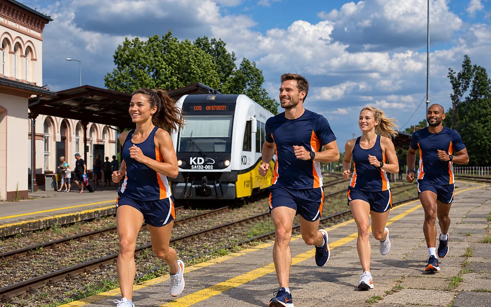 Running illustration for Żary: adult runners in a destination setting; not the featured race edition or its course.