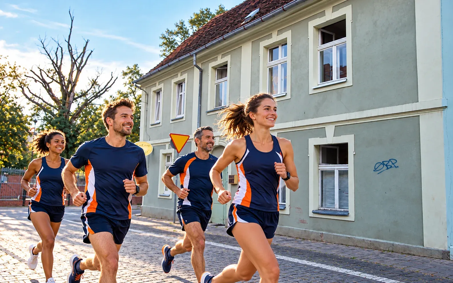 Running illustration for Zielona Góra: adult runners in a destination setting; not the featured race edition or its course.