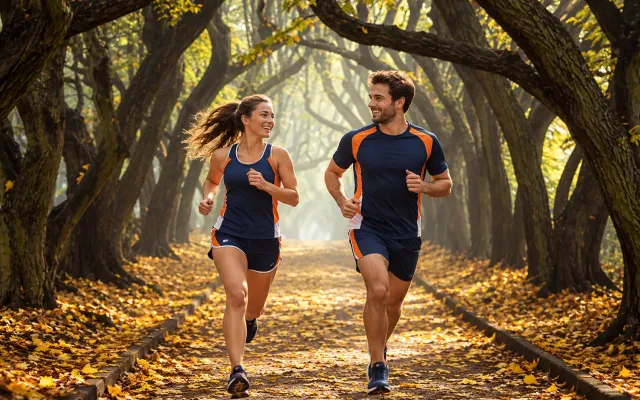 Running illustration for Złocieniec: adult runners in a destination setting; not the featured race edition or its course.