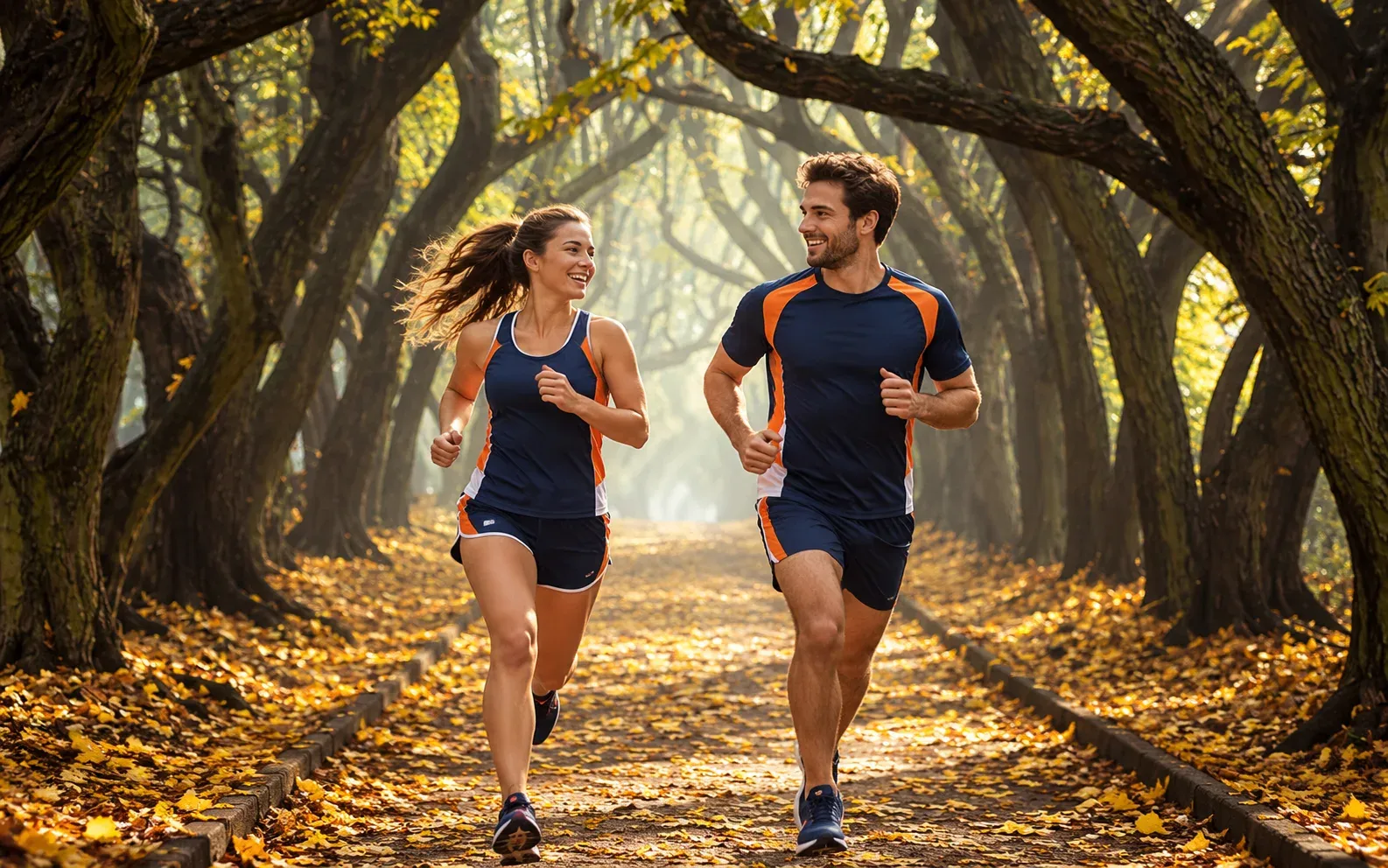 Running illustration for Złocieniec: adult runners in a destination setting; not the featured race edition or its course.