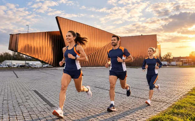 Running illustration for Żory: adult runners in a destination setting; not the featured race edition or its course.