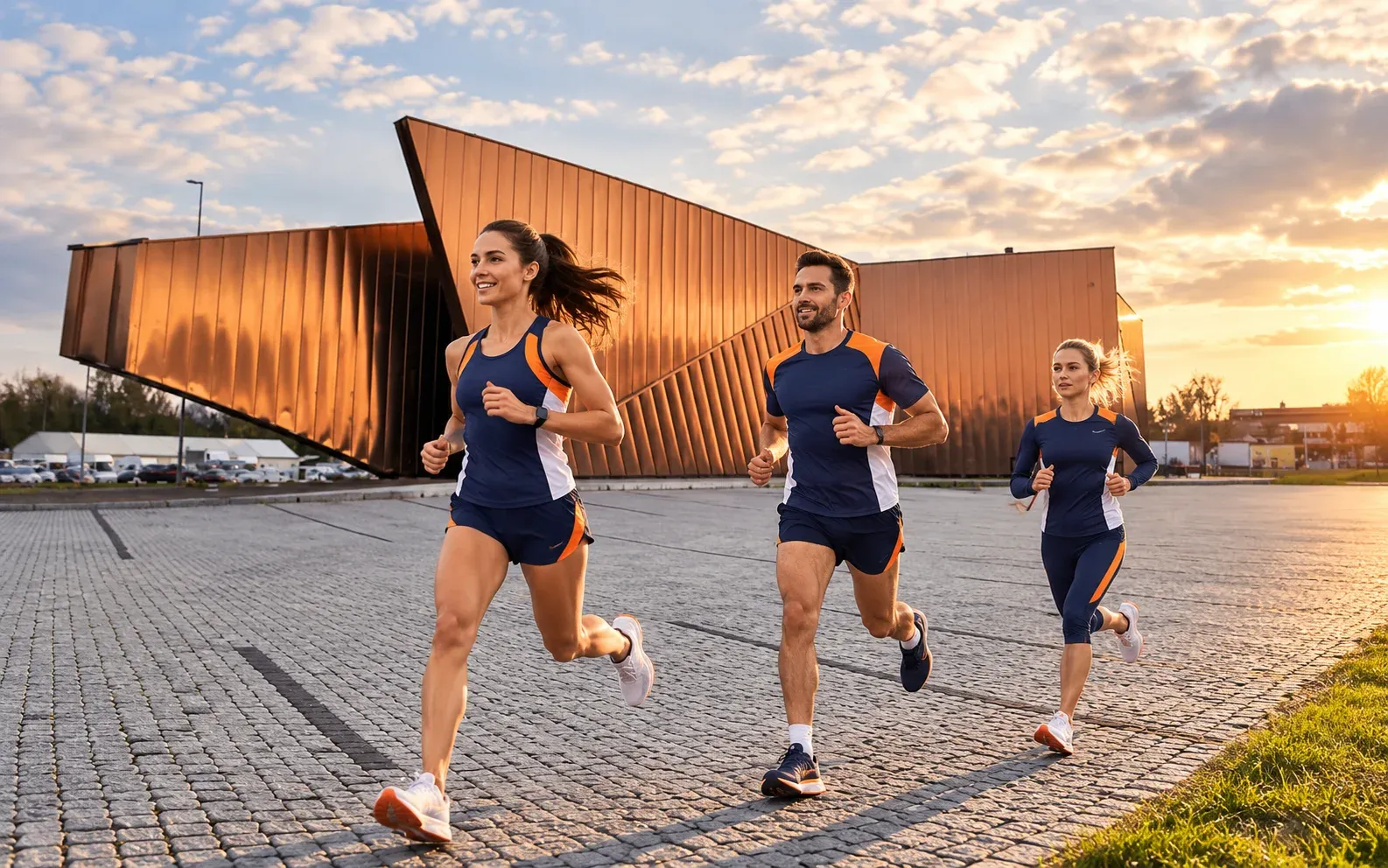 Running illustration for Żory: adult runners in a destination setting; not the featured race edition or its course.
