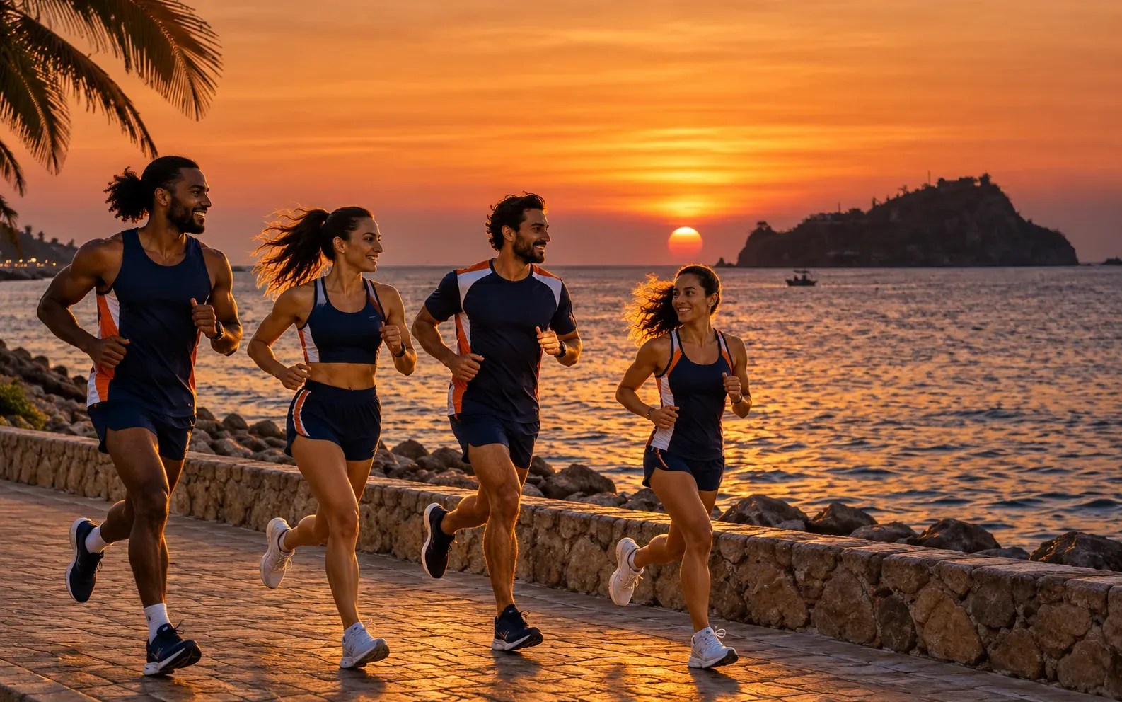 Running illustration for Santa Marta: adult runners in a destination setting; not the featured race edition or its course.