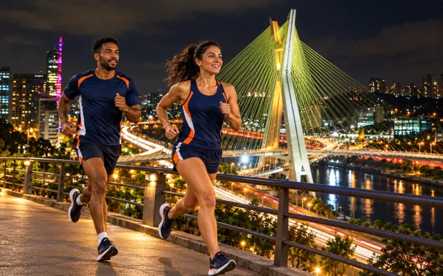Running illustration for São Paulo: adult runners in a destination setting; not the featured race edition or its course.