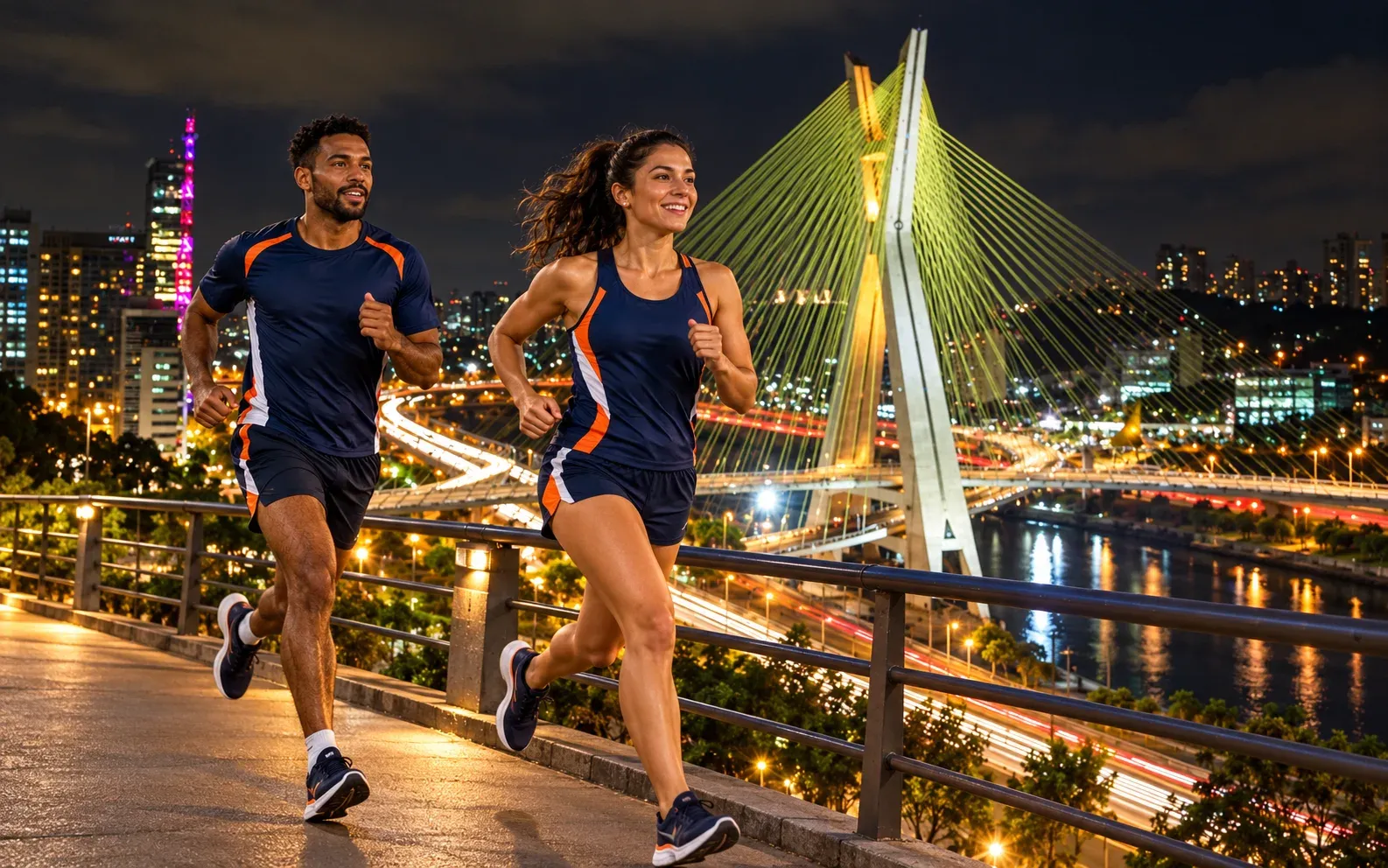 Running illustration for São Paulo: adult runners in a destination setting; not the featured race edition or its course.