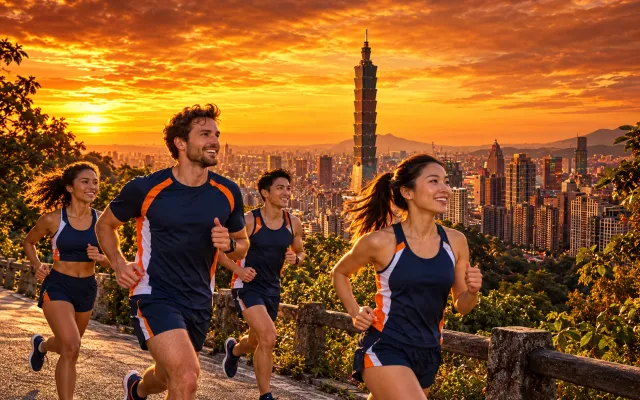 Running illustration for Taipei: adult runners in a destination setting; not the featured race edition or its course.