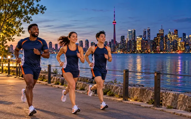 Running illustration for Toronto: adult runners in a destination setting; not the featured race edition or its course.