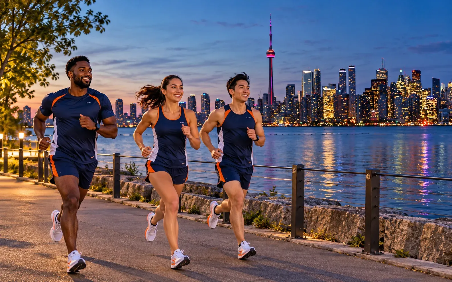 Running illustration for Toronto: adult runners in a destination setting; not the featured race edition or its course.